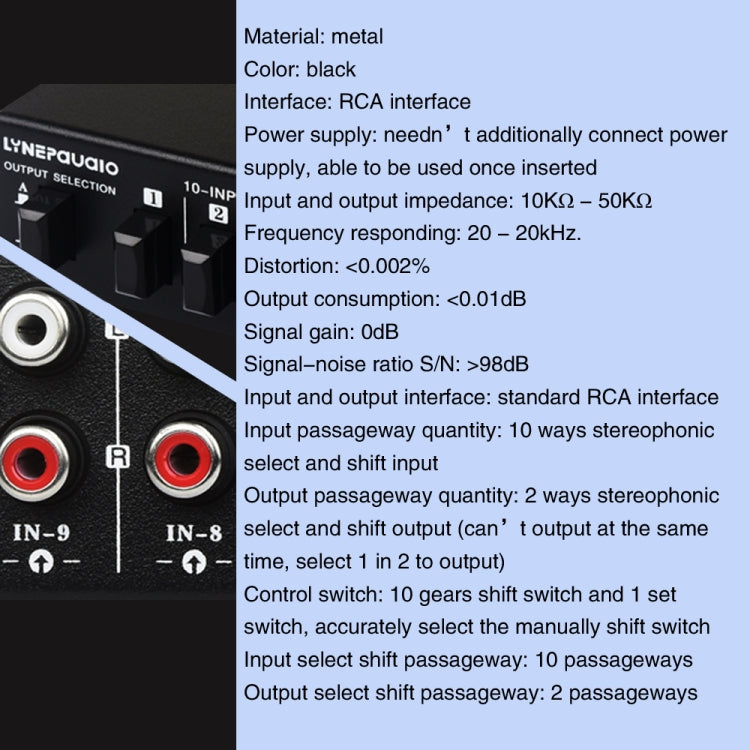 B059 10 In 2 Out / 2 In 10 Out 2-Way RCA Switch Audio Frequency Signal Select Shift Device Loudspeaker Box, B059
