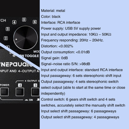 6 In 4 Out RCA Audio Switcher Signal Selector Distribute Device Switch Control
