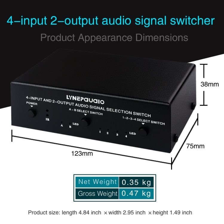 4 In 2 Out / 2 In 4 Out RCA Audio Signal Selector Switch Device with Remote Control