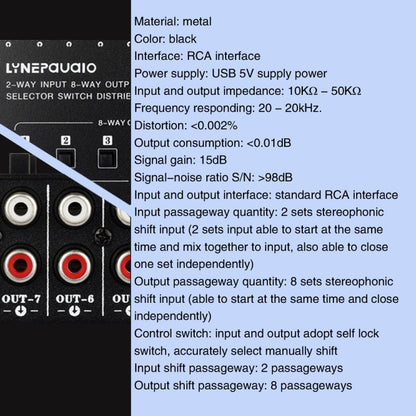 2 In 8 Out RCA Audio Frequency Signal Select Switch Distributor, 2 In 8 Out