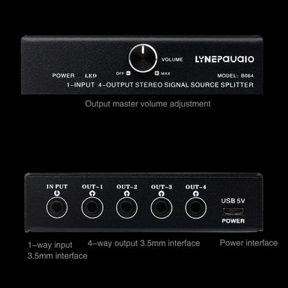 1 In 4 Out Audio Frequency Signal Splitter Distribute Device, Non Consumption, 3.5mm Interface Output, 1 In 4 Out 3.5mm Interface