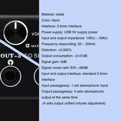 1 In 4 Out Audio Frequency Signal Splitter Distribute Device, Non Consumption, 3.5mm Interface Output, 1 In 4 Out 3.5mm Interface