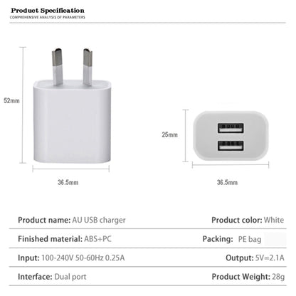 Mini Dual Port USB Charger with USB to Type-C Data Cable, AU Plug, AU Plug + Type-C Cable