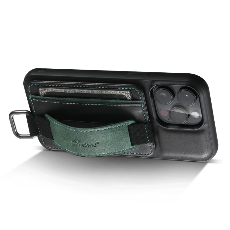 Suteni H13 Card Wallet Wrist Strap Holder PU Phone Case, For iPhone 11 Pro, For iPhone 11, For iPhone 11 Pro Max, For iPhone 12 / 12 Pro, For iPhone 12 Pro Max, For iPhone 13, For iPhone 13 Pro, For iPhone 13 Pro Max