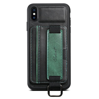 Suteni H13 Card Wallet Wrist Strap Holder PU Phone Case, For iPhone X / XS, For iPhone XR, For iPhone XS Max