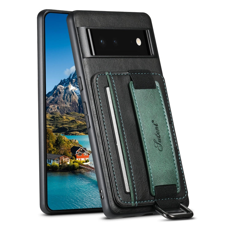 Suteni H13 Card Wallet Wrist Strap Holder PU Phone Case, For Googel Pixel 6, For Googel Pixel 6 Pro, For Googel Pixel 6a, For Googel Pixel 7 5G, For Googel Pixel 7 Pro 5G, For Googel Pixel 7a