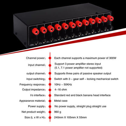 3 Input 3 Output Power Amplifier And Speaker Switcher Speaker Switch Splitter Comparator, B036