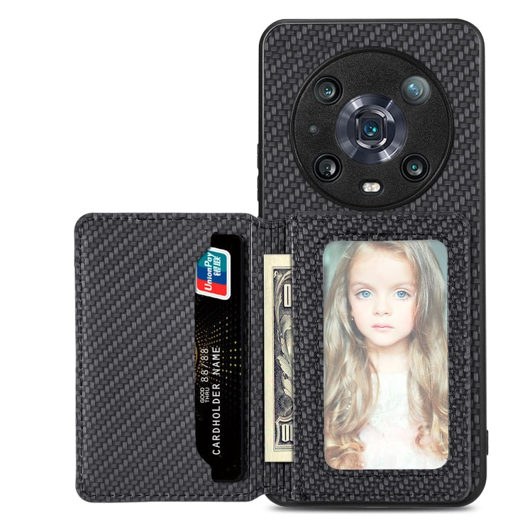 Carbon Fiber Magnetic Card Bag Phone Case, For Honor 80, For Honor Magic4 Lite, For Honor Magic5 Pro, For OPPO A16