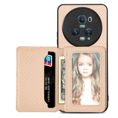 Carbon Fiber Magnetic Card Bag Phone Case, For Honor 80, For Honor Magic4 Lite, For Honor Magic5 Pro, For OPPO A16