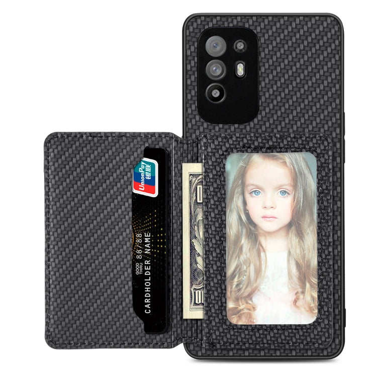 Carbon Fiber Magnetic Card Bag Phone Case, For OPPO A74 5G, For OPPO A78, For OPPO A94 5G, For OPPO Find X6 Pro