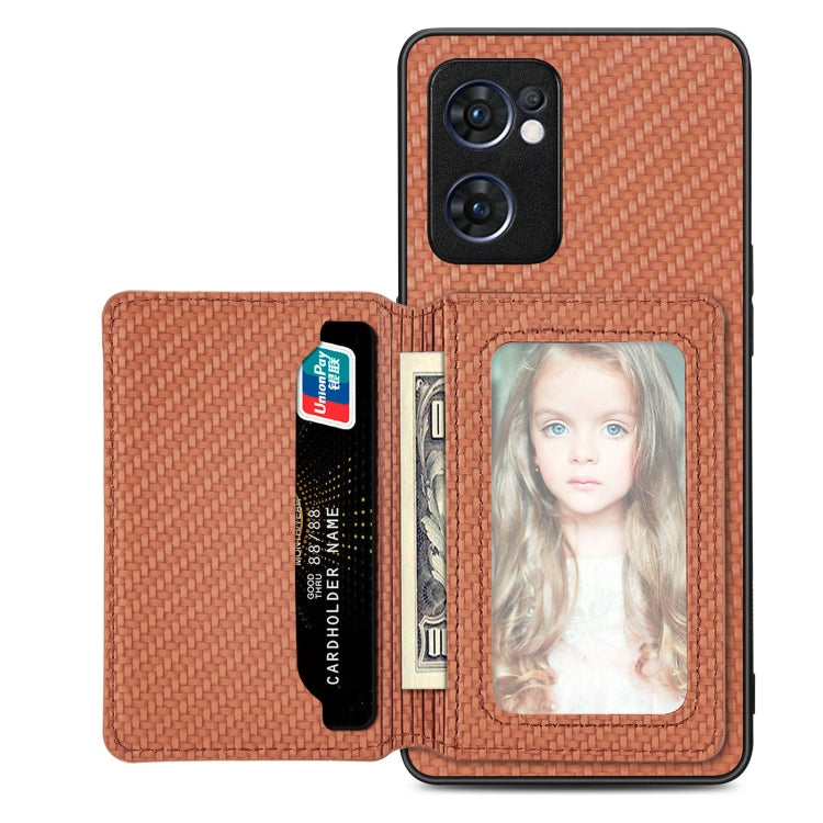 Carbon Fiber Magnetic Card Bag Phone Case, For OPPO Reno5 5G, For OPPO Reno7 5G, For OPPO Reno8 T 4G, For  vivo X70