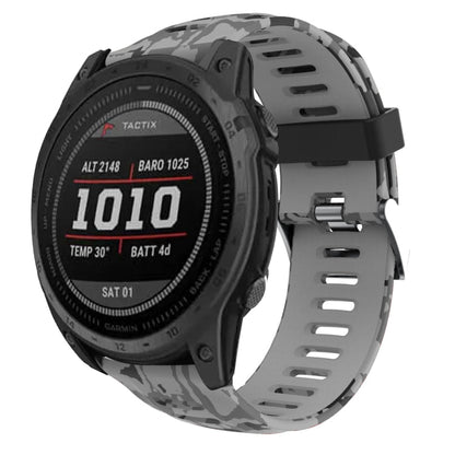 26mm Camouflage Printed Silicone Watch Band, For Garmin Fenix 7X, For Garmin Fenix 7X Solar, For Garmin Tactix Delta, For Garmin Enduro 2
