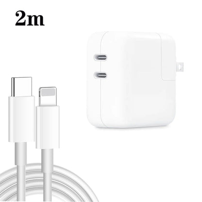 35W PD3.0 USB-C / Type-C Dual Port Charger with Type-C to 8 Pin Data Cable, US Plug, US Plug + 1m 8 Pin Cable, US Plug + 2m 8 Pin Cable
