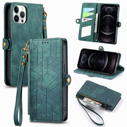 Geometric Zipper Wallet Side Buckle Leather Phone Case, For iPhone 13, For iPhone 12 / 12 Pro, For iPhone 12 Pro Max, For iPhone 11 Pro Max