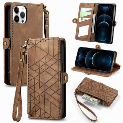 Geometric Zipper Wallet Side Buckle Leather Phone Case, For iPhone 13, For iPhone 12 / 12 Pro, For iPhone 12 Pro Max, For iPhone 11 Pro Max