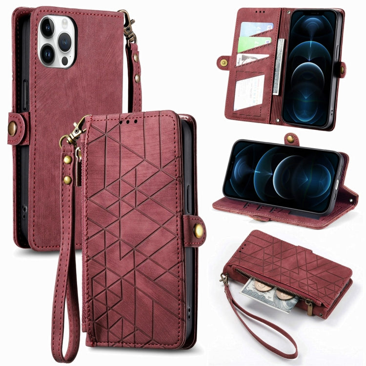 Geometric Zipper Wallet Side Buckle Leather Phone Case, For iPhone 13, For iPhone 12 / 12 Pro, For iPhone 12 Pro Max, For iPhone 11 Pro Max