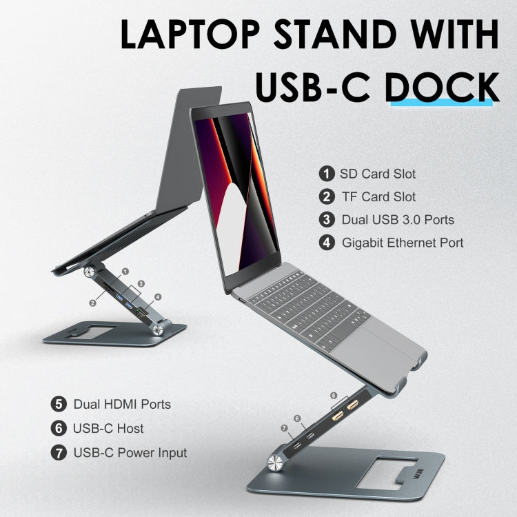 Wavlink UMD07 Adjustable Aluminum Ergonomic Portable Laptop Stand Type-C Docking Station