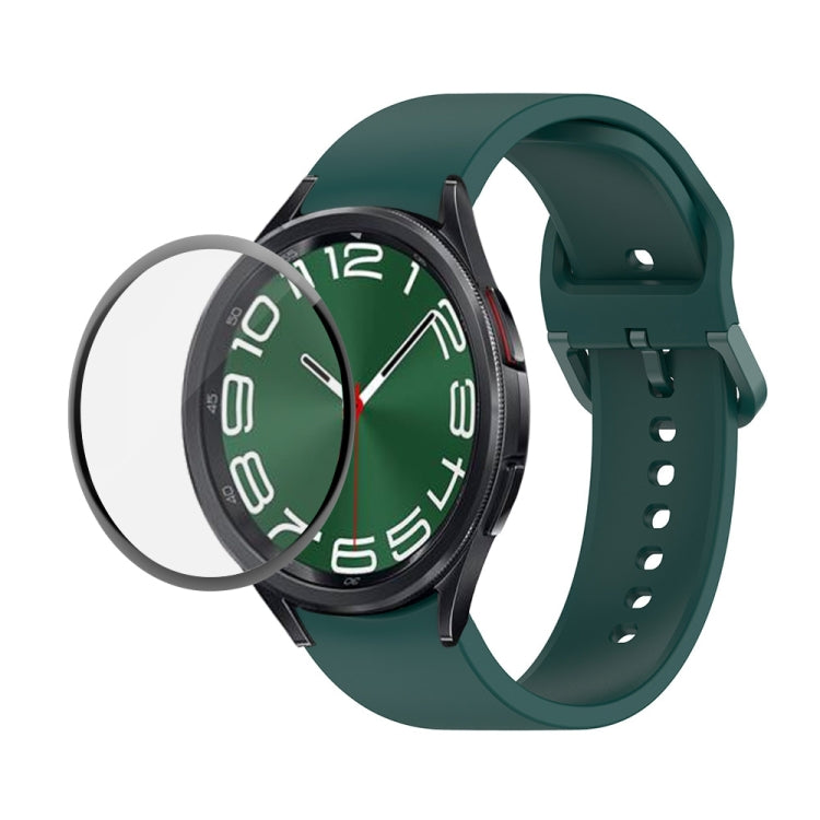 JUNSUNMAY Silicone Adjustable Strap + Full Coverage PMMA Screen Protector Kit, For Samsung Galaxy Watch6 Classic 43mm