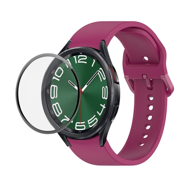 JUNSUNMAY Silicone Adjustable Strap + Full Coverage PMMA Screen Protector Kit, For Samsung Galaxy Watch6 Classic 47mm