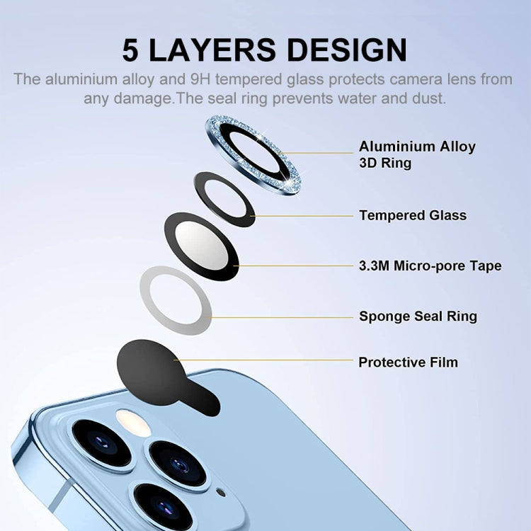 ENKAY Hat-Prince Glitter Rear Lens Aluminium Alloy Tempered Glass Film, For iPhone 15 Pro / 15 Pro Max, For iPhone 15 / 15 Plus