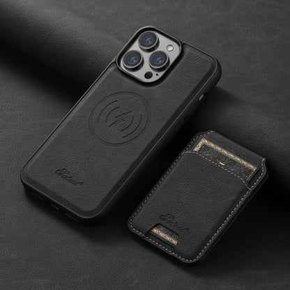 Suteni H16 Litchi Texture Leather Detachable Wallet Back Phone Case, For iPhone 13 Pro, For iPhone 13, For iPhone 12, For iPhone 12 Pro Max, For iPhone 12 Pro