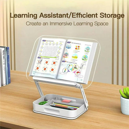 R22H Adjustable Rotating Foldable Laptop Tablet Book Holder Stand with Bottom Storage Box, R22H