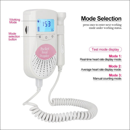 FD-100 Digital Fetal Doppler Ultrasound Sound Baby Heartbeat Detector Monitor LED Digital Prenatal Pocket Fetal Doppler Stethoscope (Pink), FD-100  (Pink)