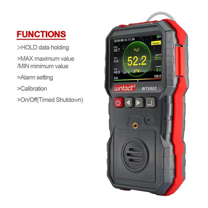 WINTACT WT8802 Hydrogen Sulfide Monitor Professional Rechargeable Gas Sensor High Sensitive Digital Sound-light Vibration Alarm H2S Detector