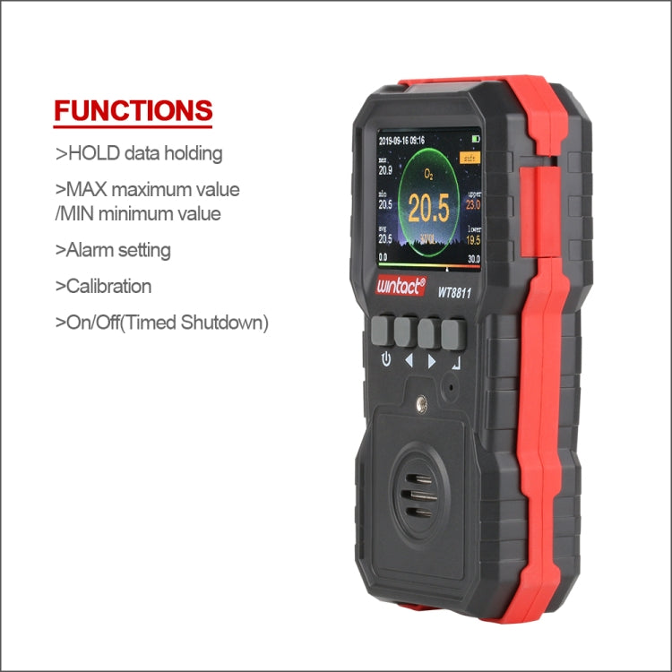 WINTACT WT8811 Compoud Gas Monitor LCD Display Rechargeable Multifunction 4 in1 Combustible O2 H2S CO Gas Sensor Sound-light Vibration Alarm
