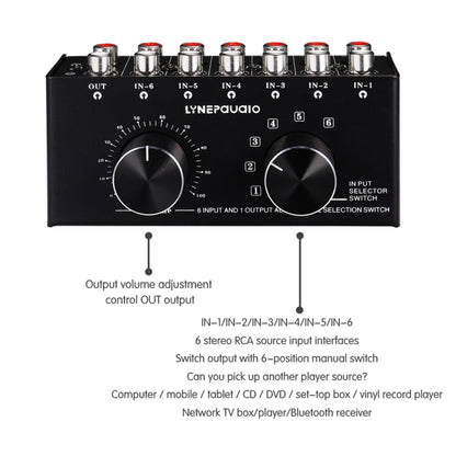 B016 6 Input 1 Output Audio Signal Source Selection Switcher, Output Volume Adjustment Control RCA Port, 6 Input 1 Output