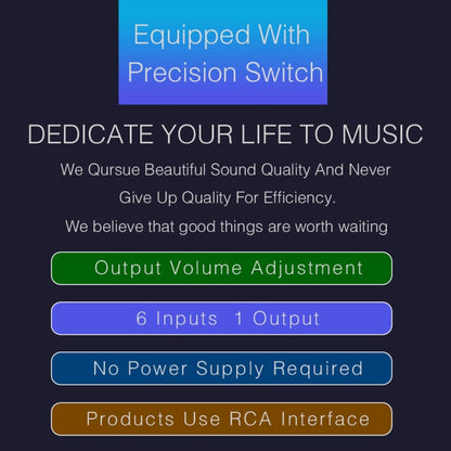 B016 6 Input 1 Output Audio Signal Source Selection Switcher, Output Volume Adjustment Control RCA Port, 6 Input 1 Output