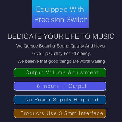 B017 6 Input 1 Output Audio Signal Selection Switcher Output Volume Adjustment Control 3.5mm Interface