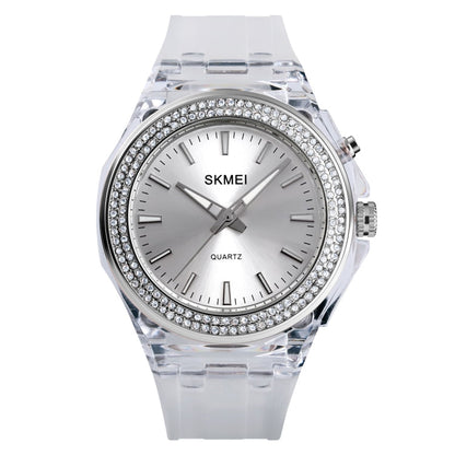 SkMEI 1553 Women LED Color Light Transparent Waterproof Watch Inlaid With Water Drill