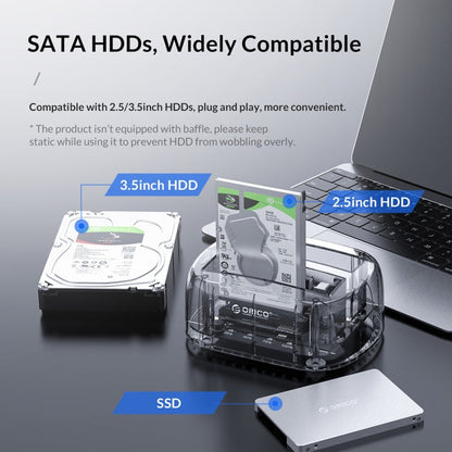 ORICO 6239C3 2.5/3.5inch 2 Bay Transparent Type-C Hard Drive Dock