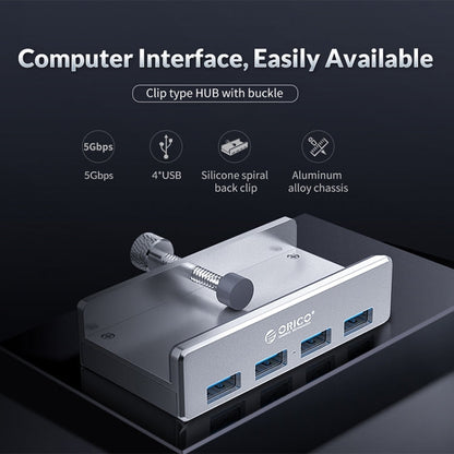 ORICO  MH4PU-P Aluminum Alloy 4 Port USB3.0 Clip-type HUB, MH4PU-P(Silver)