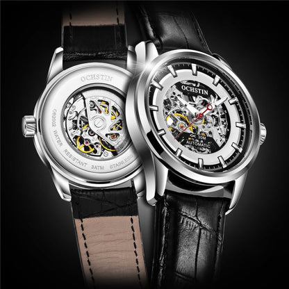 Ochstin 2002C Men  Automatic Hollow Leather Mechanical Watch Business Waterproof Night Light Men Watch Mechanical Watch