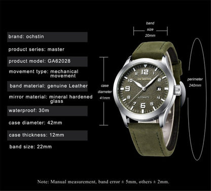 Ochstin 62028 Fashion Fully Automatic Mechanical Watch Waterproof Men  Leisure Mechanical Watch Calendar Leather Watch