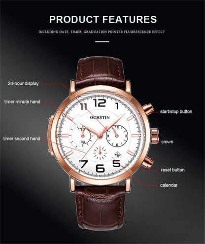 Ochstin 6105 Multi Function Watch Business Leisure Men  Watch Waterproof Timing Quartz Watch Belt Watch