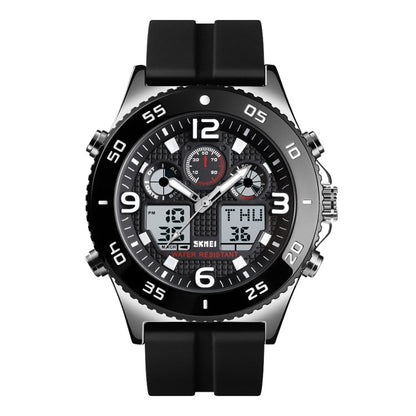 SKMEI 1538 Multi-Function Time Large Dial Steel Belt Men  Casual Sports Electronic Watch