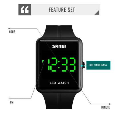 SKMEI 1541 Fashion Led Watch Square Couple Model Waterproof Electronic Watch Silicone Watch