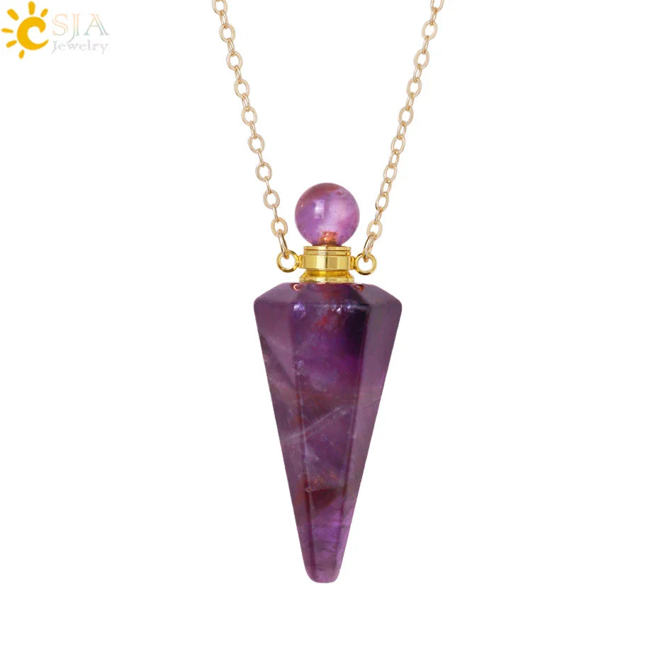Natural Stone Cone Perfume Bottle Necklace