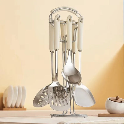 7-Piece Stainless Steel Spatula & Spoon Set with Heat-Resistant Ceramic Handles