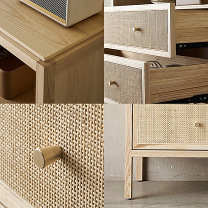San Vintage Sideboard, Rattan & Solid Wood, Oak