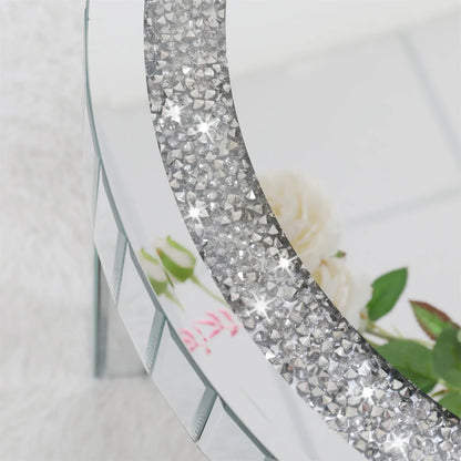 Crushed Crystal Round Mirrored Coffee Table, Sparkle Diamond, Sofa Side End Table, Accent Table, Bedside Table