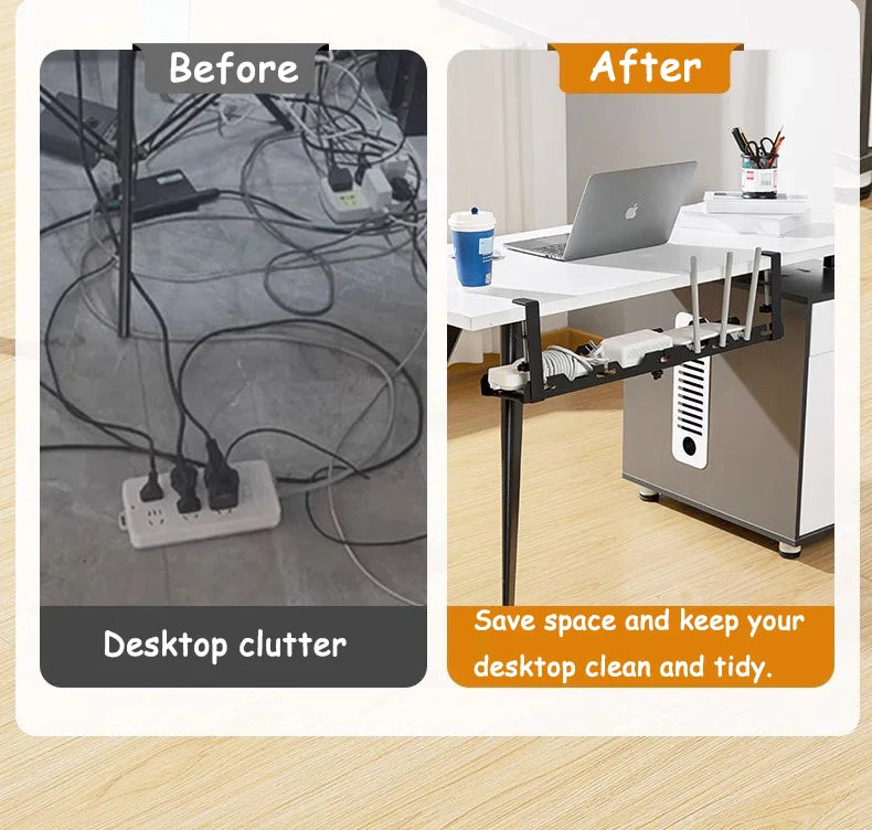 Telescopic Under Desk Cable Management Tray – Metal Under Table Storage Rack for Home Office, Router & Power Strip Organizer