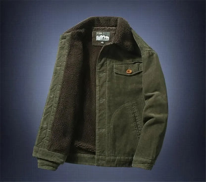 Men’s Corduroy Fleece-Lined Winter Jacket – Warm Casual Coat, Retro Korean Style in Grey, Green, Coffee & Tan