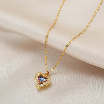 Colourful Crystal Ocean Heart Pendant Necklace