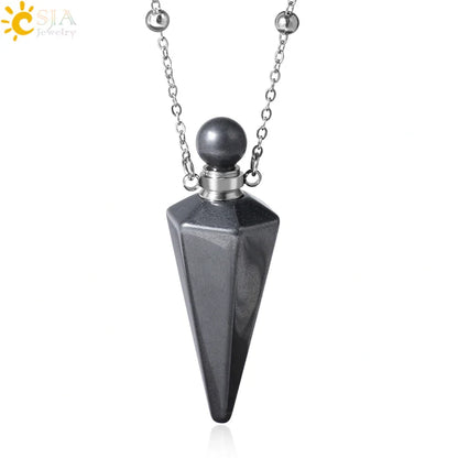 Natural Stone Cone Perfume Bottle Necklace
