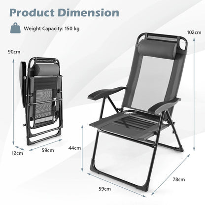 GOFLAME Patio Folding Chairs Set of 2, Outdoor Reclining Chairs w/ Wide Armrests & 7-Level Backrest