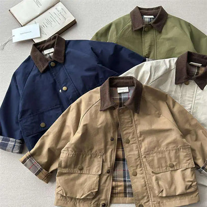 Boys Plaid Lined Jacket, Spring Autumn Cotton Coat